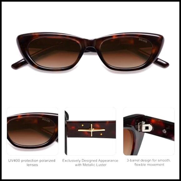 Polarized Cat Eye Sunglasses Women Retro Small Narrow Frame UV400